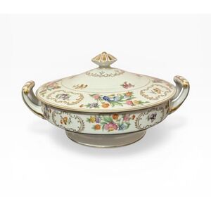 Noritake Dresalda Covered Vegetable Dish Gold Edged Trim Serving Bowl / Tureen